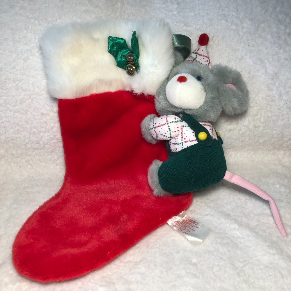 Plush Stuffed Mouse Christmas Stocking Preowned 14.5" tall